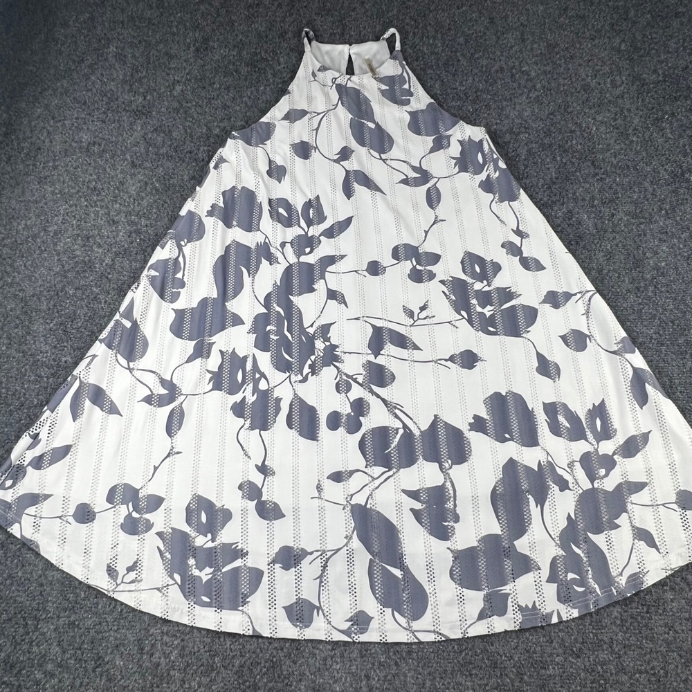 Mittoshop Womens White Grey Floral Halter Neck Eyelet Stripe A-Line Dress Small